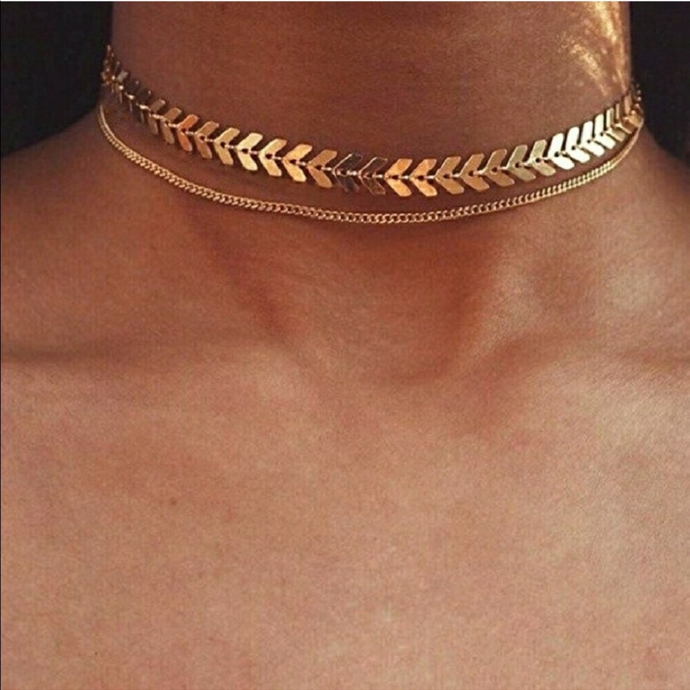 Gold Choker | Chevron Layered - Picture 1 of 2